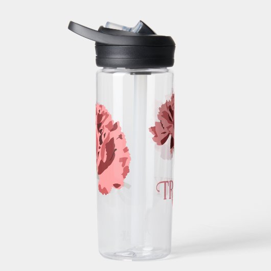 Roze anjer bloem gepersonaliseerd waterfles (Rechts)