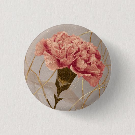 Roze Anjer Bloem Goud Ronde Button 3,2 Cm (Voorkant)
