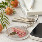 Roze Anjer Bloem Goud Sleutelhanger (Voorkant Rechts)
