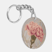 Roze Anjer Bloem Goud Sleutelhanger (Voorkant Links)