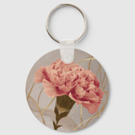 Roze Anjer Bloem Goud Sleutelhanger