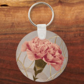 Roze Anjer Bloem Goud Sleutelhanger (Voorkant)