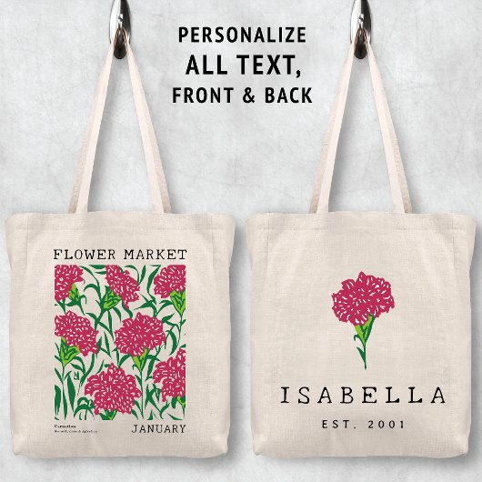 Roze Anjer Bloem Januari Geboorte Bloem Markt Tote Bag