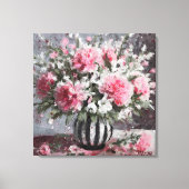 Roze Anjer Bloemen Arrangement Zwart Canvas Afdruk (Voorkant)