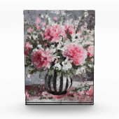 Roze Anjer Bloemen Arrangement Zwart Fotoblokken (Voorkant)