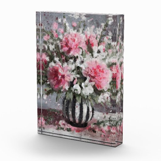 Roze Anjer Bloemen Arrangement Zwart Fotoblokken (Rechts)