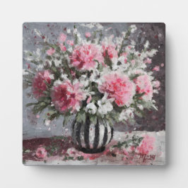 Roze Anjer Bloemen Arrangement Zwart Fotoplaat