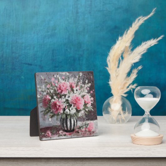 Roze Anjer Bloemen Arrangement Zwart Fotoplaat (Insitu)