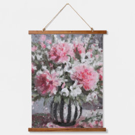 Roze Anjer Bloemen Arrangement Zwart Hangend Wandkleed