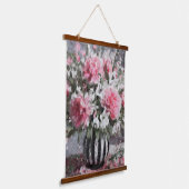 Roze Anjer Bloemen Arrangement Zwart Hangend Wandkleed (Gebogen)
