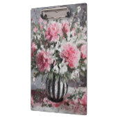 Roze Anjer Bloemen Arrangement Zwart Klembord (Links)