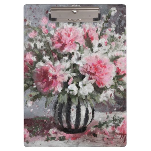 Roze Anjer Bloemen Arrangement Zwart Klembord (Voorkant)