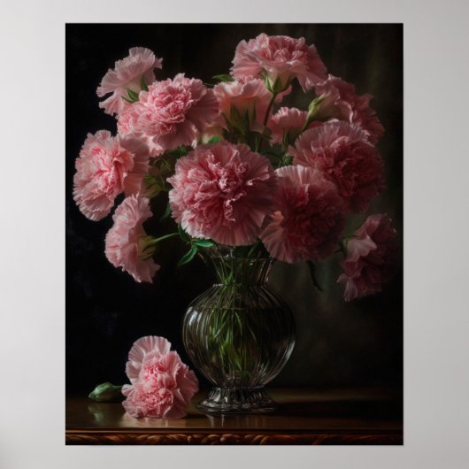 Roze Anjer Bloemen Kunst Print Poster (Voorkant)