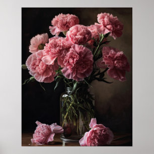 Roze Anjer Bloemen Kunst Print Poster