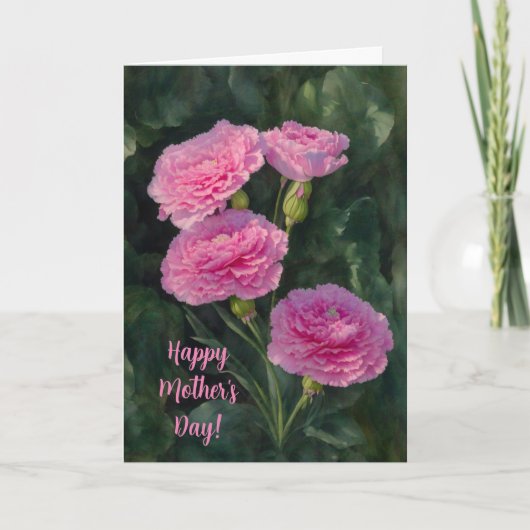 Roze Anjer Bloemen Moederdag Kaart (Voorkant)