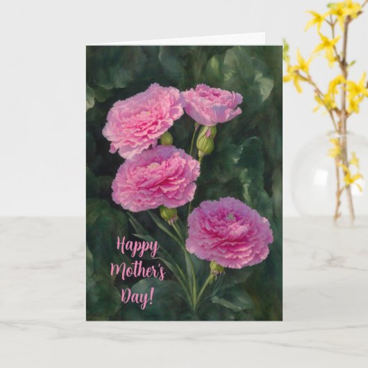 Roze Anjer Bloemen Moederdag Kaart (Gele Bloem)