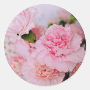 roze anjer bloemen vintage stijl fotografie ronde sticker