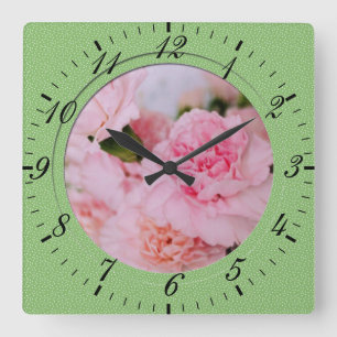 roze anjer bloemen vintage stijl fotografie vierkante klok