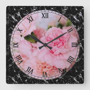 roze anjer bloemen vintage stijl fotografie vierkante klok