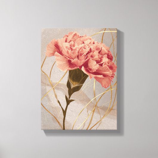 Roze Anjer Bloemig Goud Canvas Afdruk (Voorkant)