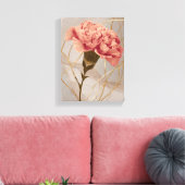 Roze Anjer Bloemig Goud Canvas Afdruk (Insitu (Woonkamer))