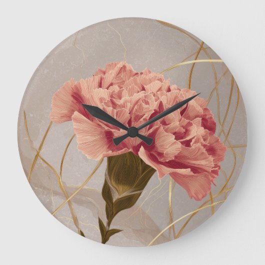Roze Anjer Bloemig Goud Grote Klok (Voorkant)