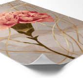 Roze Anjer Bloemig Goud Poster (Hoek)