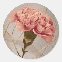 Roze Anjer Bloemig Goud Ronde Sticker
