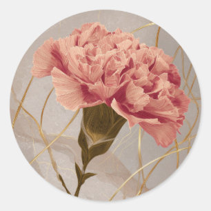 Roze Anjer Bloemig Goud Ronde Sticker