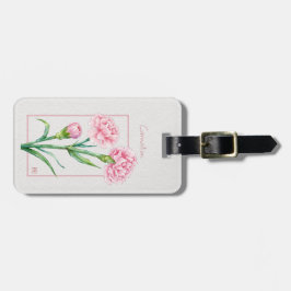 Roze Anjer Botanische Aquarel Aangepaste Naam Bagagelabel