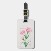 Roze Anjer Botanische Aquarel Aangepaste Naam Bagagelabel (Voorkant verticaal)