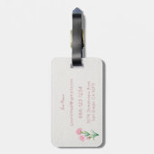 Roze Anjer Botanische Aquarel Aangepaste Naam Bagagelabel (Achterkant verticaal)