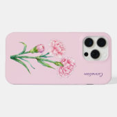 Roze Anjer Botanische Aquarel Aangepaste Naam iPhone Hoesje (Achterkant horizontaal)
