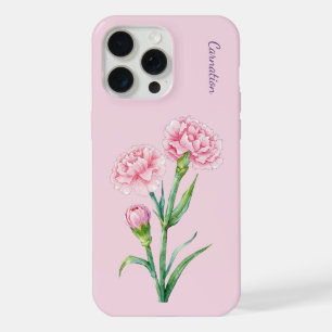 Roze Anjer Botanische Aquarel Aangepaste Naam iPhone 15 Pro Max Case