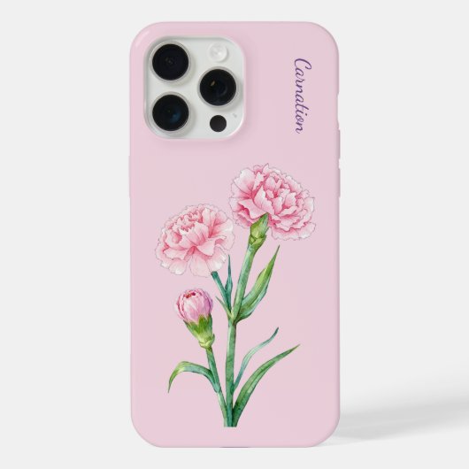 Roze Anjer Botanische Aquarel Aangepaste Naam iPhone Hoesje (Achterkant)