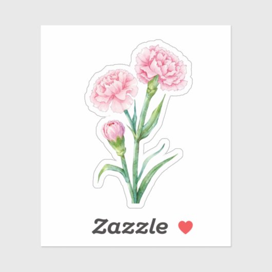 Roze Anjer Botanische Aquarel Aangepaste Naam Sticker (Vel)