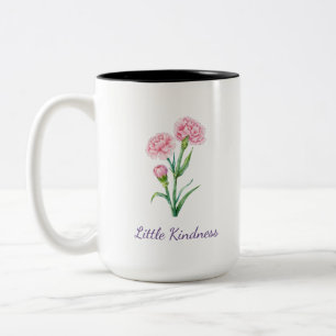 Roze Anjer Botanische Aquarel Aangepaste Naam Tweekleurige Koffiemok