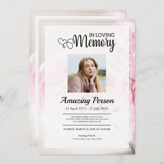 Roze anjer Funerale orde van dienst Kaart (Voorkant / Achterkant)