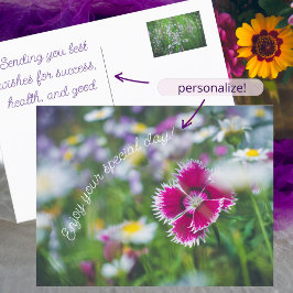 Roze anjer met mazen feestdagenkaart