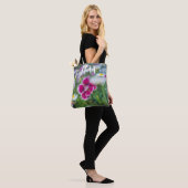 Roze anjer met mazen tote bag (Op model)