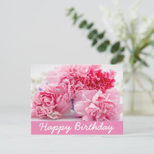 Roze anjer op roze achtergrond briefkaart (Staand voorkant)