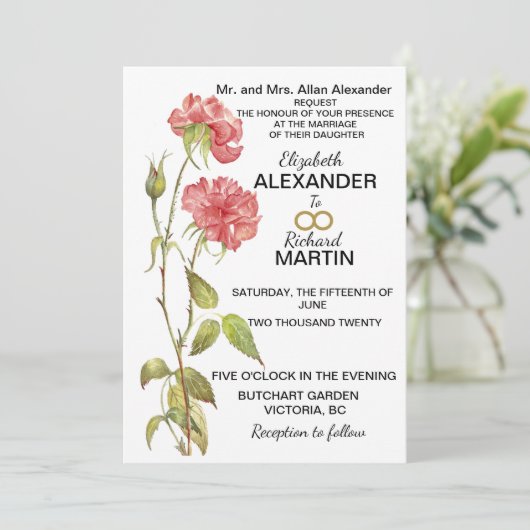 Roze anjer waterverf trouwuitnodiging save the date (Staand voorkant)