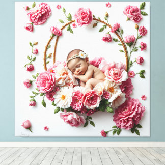 Roze Anjer Zegen Winter Bloom Baby Meisje Canvas Afdruk