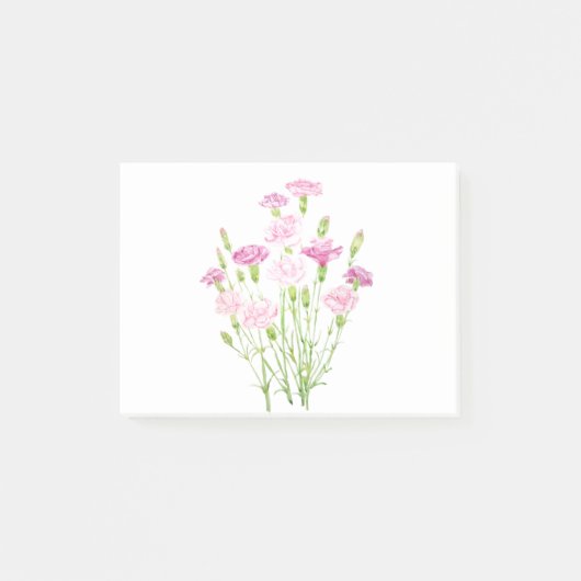 roze anjerbloemen waterverf post-it® notes (Voorkant)