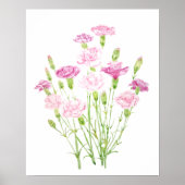 roze anjerbloemen waterverf poster (Voorkant)