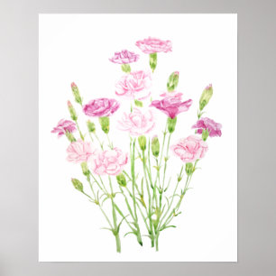 roze anjerbloemen waterverf poster