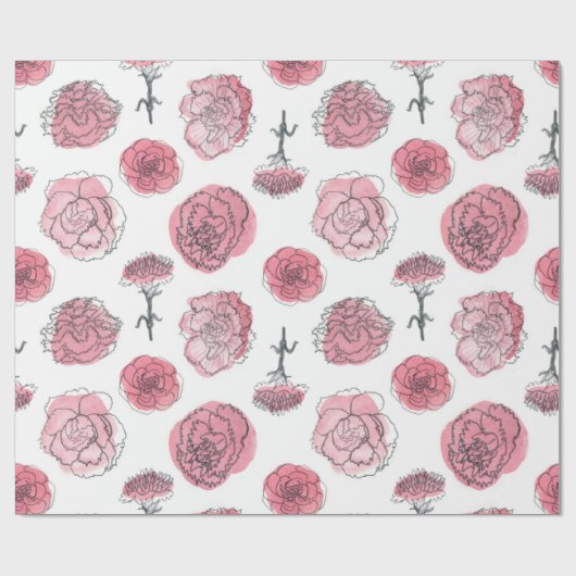 Roze anjerpatroon cadeaupapier (Vlak)