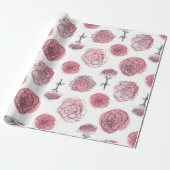 Roze anjerpatroon cadeaupapier (Uitgerold)