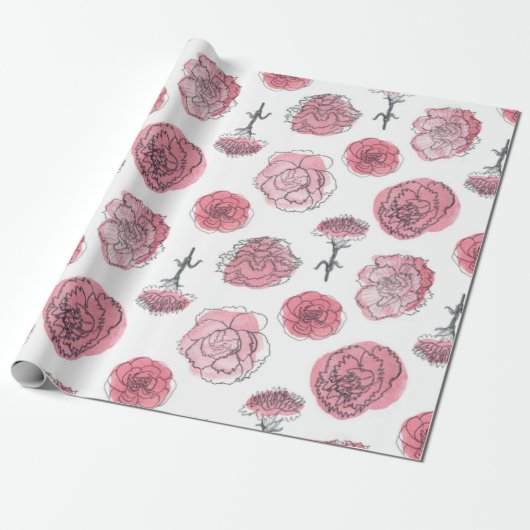 Roze anjerpatroon cadeaupapier (Uitgerold)