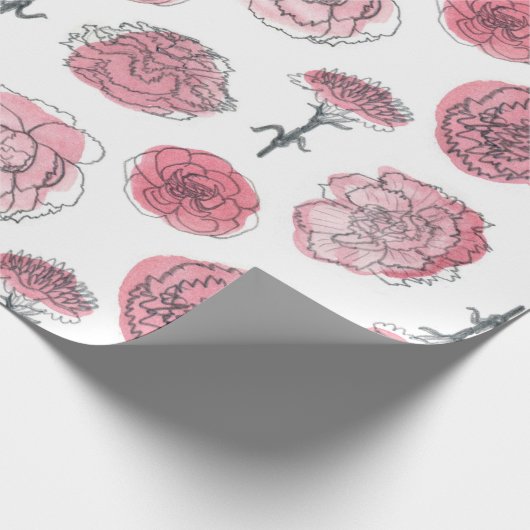 Roze anjerpatroon cadeaupapier (Hoek)